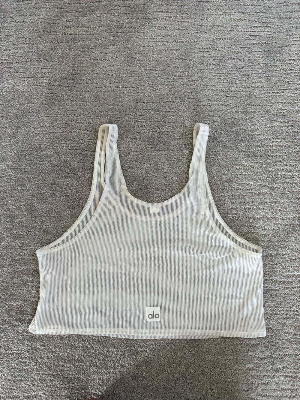 Alo White Ribbed Mesh Cropped Tank